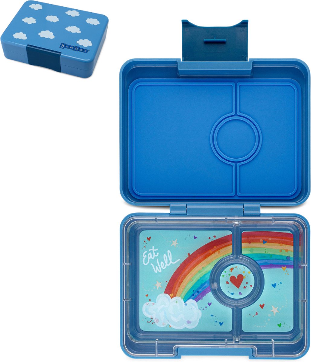Yumbox Snack - lekvrije Bento box lunchbox - 3 vakken - Sky Blue Clouds / Rainbow tray