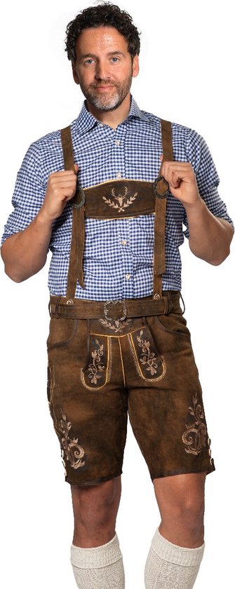 Tannhauser Lederhose Zugspitze Kort met Riem en Bretels 100% Premium Geitenleder Oktoberfest Heren Lederhosen Man Carnavalskleding Heren - Geitenleer - Maat XXL