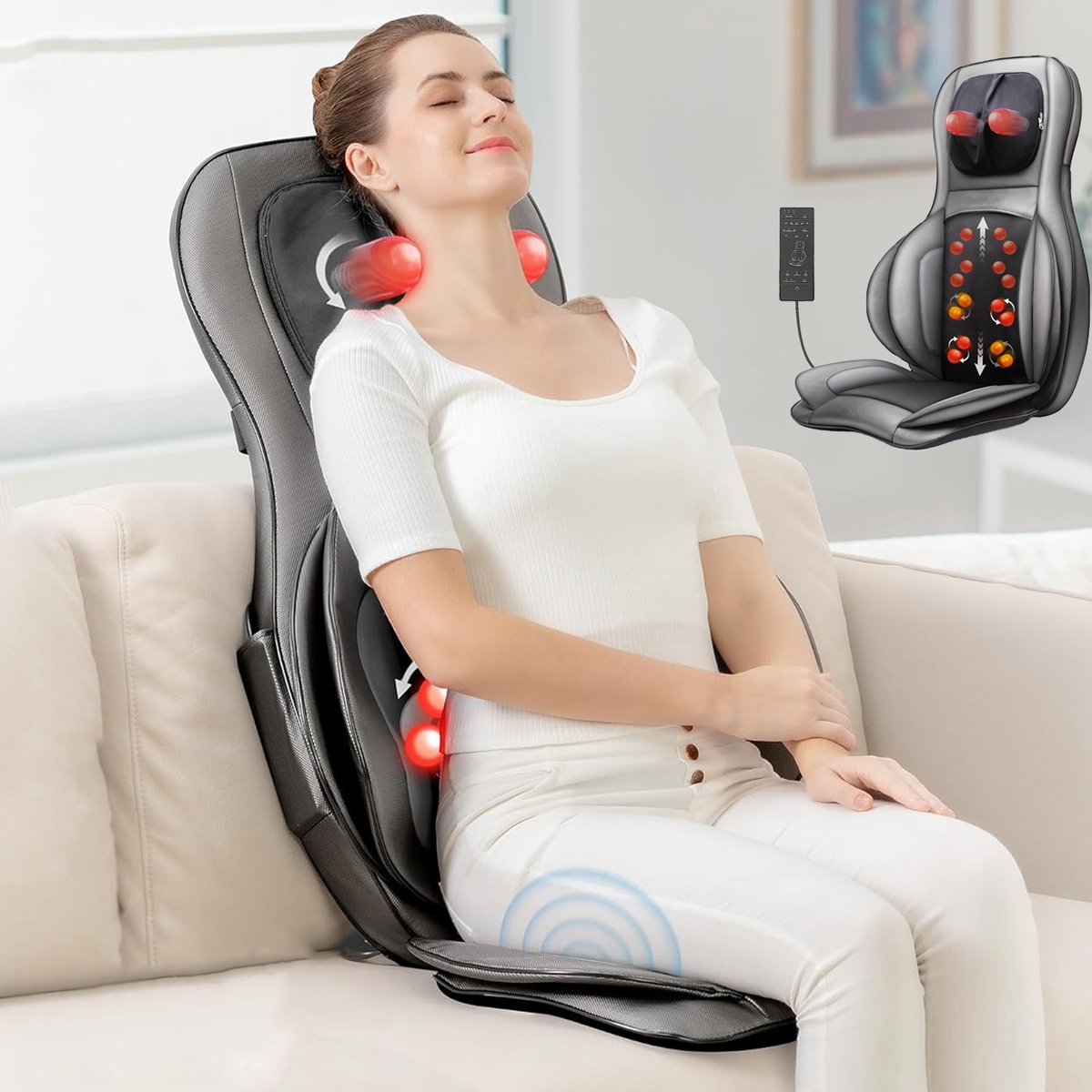 Afbeelding 2 van Lifeproducts Shiatsu Massagestoel - Massagekussen - Massage Apparaat- Elektrisch Nekmassage Apparaat - Massage Apparaten - Nek Rug en Schouder Massage Apparaat - Massageapparaten met Infrarood Verwarming