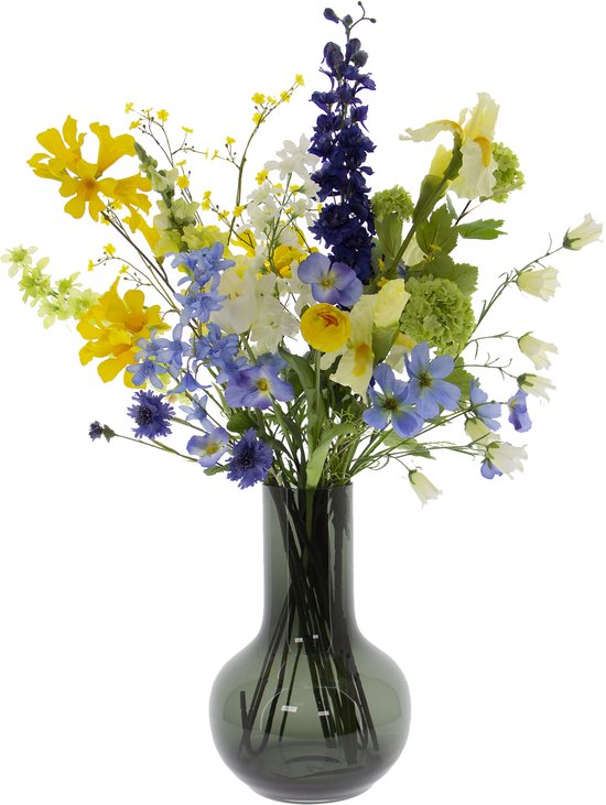Viv! Home Luxuries Bouquet Lotte - Fleurs en Soie - bleu jaune blanc - Y Compris Vase