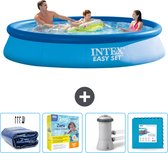 Intex Rond Opblaasbaar Easy Set Zwembad - 366 x 76 cm - Blauw - Inclusief Solarzeil - Onderhoudspakket - Zwembadfilterpomp - Vloertegels