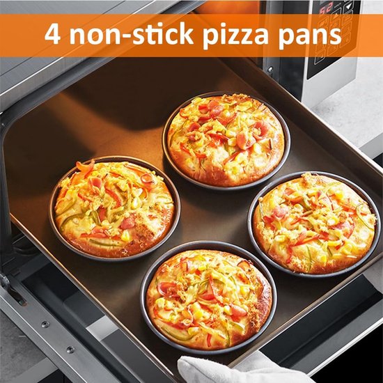 Pizzabakvorm, 4 stuks, ronde pizzaplaat, koolstofstaal