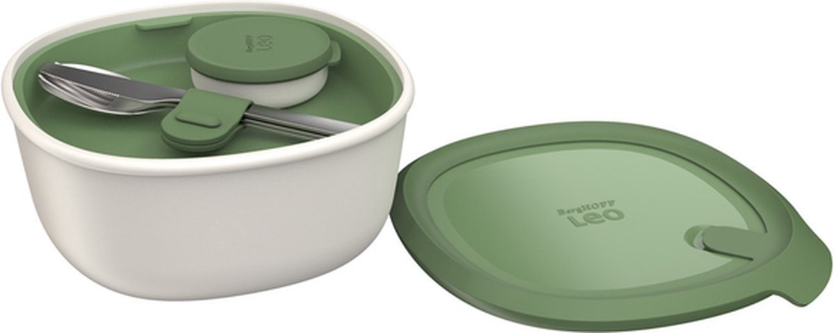 Lunchset met bestek, Wit/Groen - Polypropyleen - BergHOFF|Leo Line