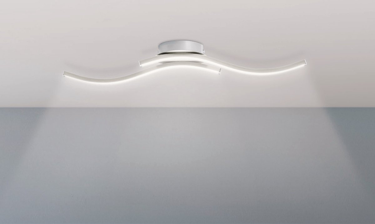 Trango Moderne LED Plafondlamp 3159 *WAVE* 2 Vlammen Lamp Arm Niet-Draaibaar Modern & Chic in Golfvorm - Plafondlamp 2x 5 Watt LED Module 2x 450 Lumen 3000K Warm Wit I Nikkel mat & chroom