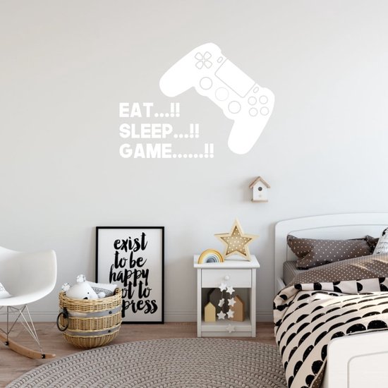 Sticker Muursticker Eat, Sleep Game - Bleu foncé - 140 x 105 cm - Muursticker4Sale