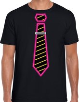 Bellatio Decorations Verkleed T-shirt voor heren - disco - zwart - stropdas - jaren 70/80 - carnaval XL