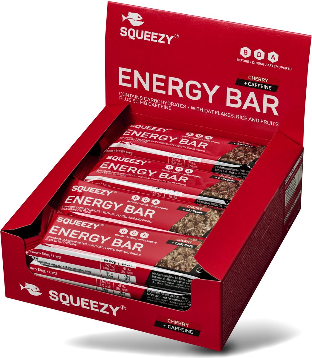 Goedkoopste Squeezy Energie Bar 12x50g Cherry Cafeïne