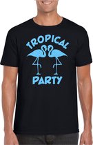 Bellatio Decorations Tropical party T-shirt heren - met glitters - zwart/blauw - carnaval/themafeest XS
