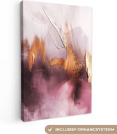 Canvas schilderij 80x120 cm - Wanddecoratie Paars - Abstract - Verf - Goud - Muurdecoratie woonkamer - Kamer decoratie modern - Abstracte schilderijen