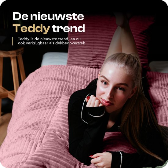 Sleeptime Teddy Rib Dekbedovertrek - 200X200/220 + 2 x kussenslopen 60x70 - Roze — afbeelding 5