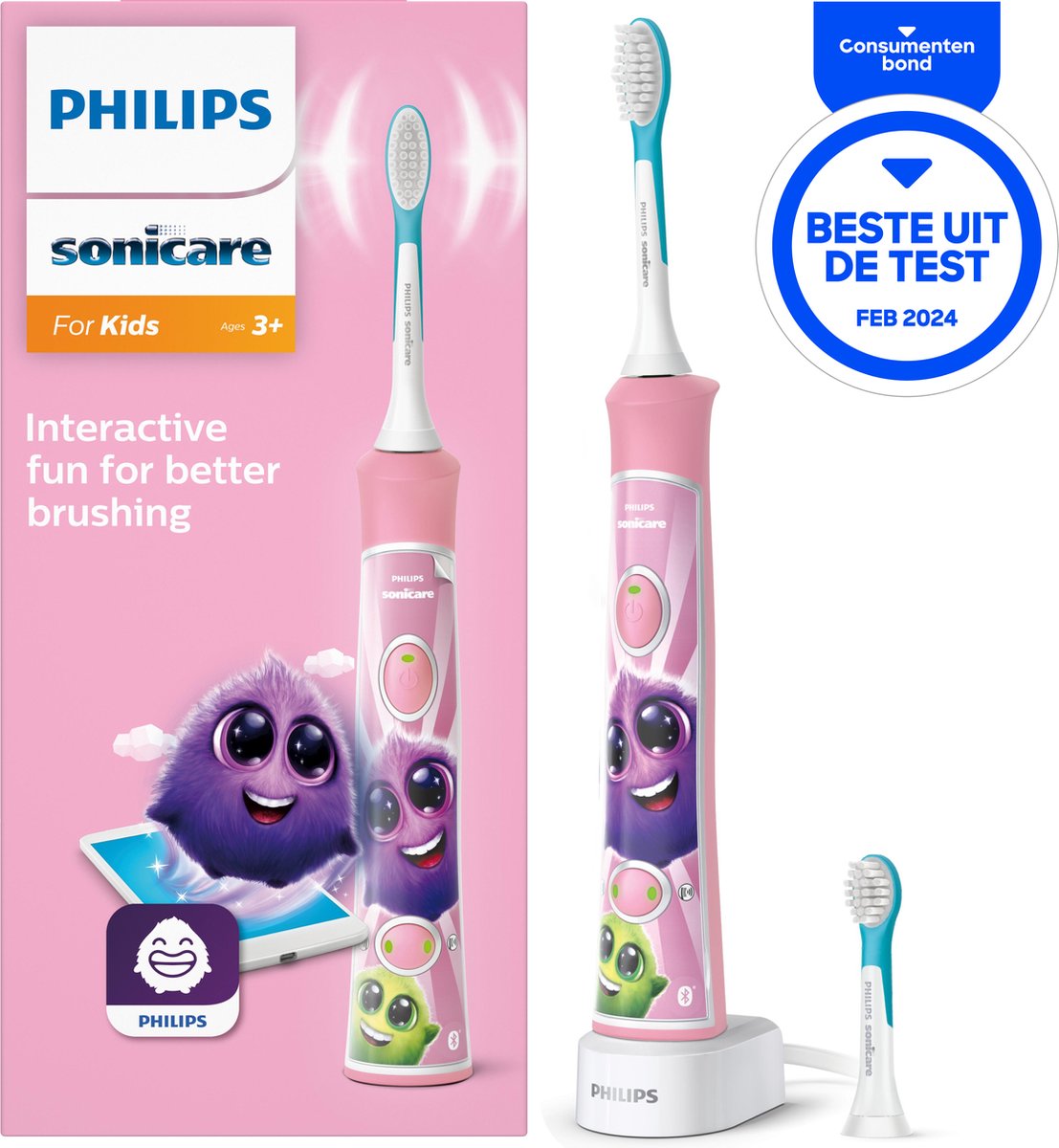 Philips Sonicare For Kids HX6352/42 - Elektrische tandenborstel voor kinderen - Roze - Philips