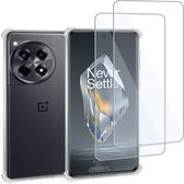 Geschikt voor OnePlus 12R - Hoesje + 2x Screenprotector – Gehard Glas Cover + Shock Proof Case – Transparant