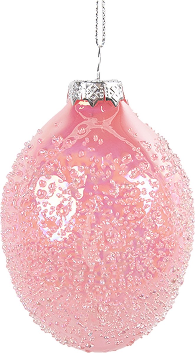 Clayre & Eef Paashanger Ei Ø 6x9 cm Roze Glas