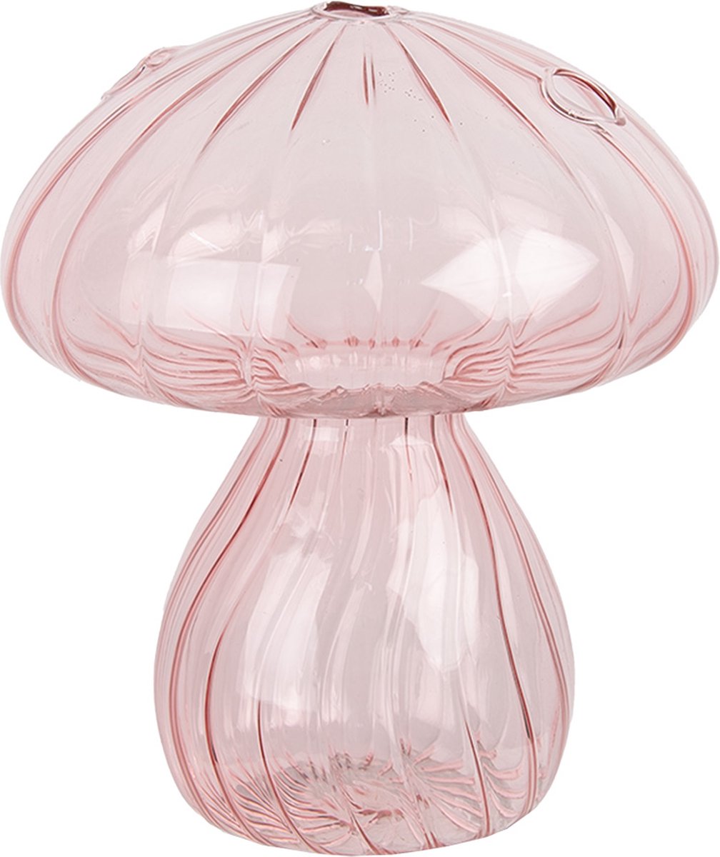 Decoratie Beeld Paddenstoel Ø 13x15 cm Roze Glas Herfst decoratie