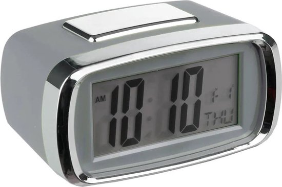 Atmosphera Horloge de table/réveil/réveil Snooze - gris/argent - plastique - 10 x 6 cm - Numérique/LED - alimentation par batterie