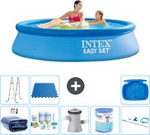 Intex Rond Opblaasbaar Easy Set Zwembad - 244 x 61 cm - Blauw - Inclusief Solarzeil - Onderhoudspakket - Zwembadfilterpomp - Filter - Schoonmaakset - Ladder - Voetenbad - Vloertegels