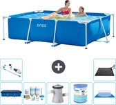 Intex Rechthoekig Frame Zwembad - 220 x 150 x 60 cm - Blauw - Inclusief Afdekzeil - Onderhoudspakket - Zwembadfilterpomp - Filter - Grondzeil - Stofzuiger - Solar Mat