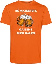 T-shirt Hé Majesteit Ga Eens Bier Halen | Koningsdag kleding | Oranje Shirt | Oranje | maat M