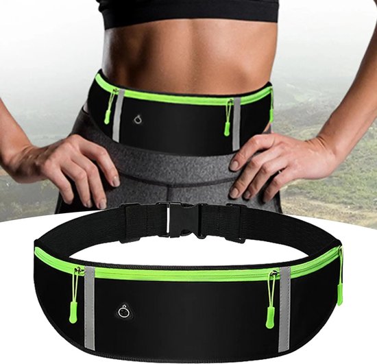 Running Belt | Heuptas | Buik Tas | Sportriem | Hardloop Riem Band Fles | Wandelen | Met Headset | Telefoon Geschikt voor: Telefoons / iPhone / Smartphone | Snack | Kleine Drinkfles | Waterafstotend | Heup riem | Zwart