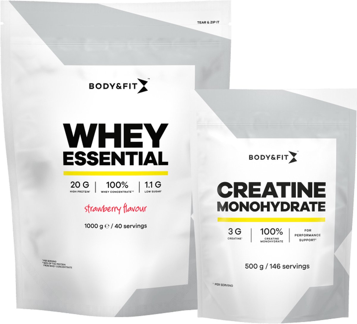 Goedkoopste Body & Fit Whey Essential Aardbei 1000g Creatine Monohydraat 500g Bundel - Whey Protein - Proteine Poeder