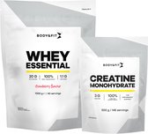 Body & Fit Whey Essential Aardbei 1000g + Creatine Monohydraat 500g Bundel - Whey Protein - Proteine Poeder