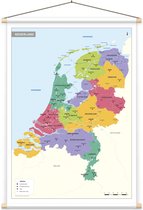 Educatieve Schoolkaart Nederland - Vrachtwagenzeil met houten stokken - 100x140cm