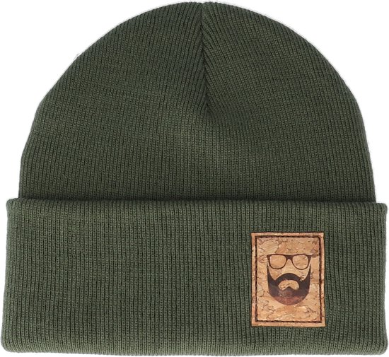 Hatstore- Logo Patch Olive Green Beanie - Bearded Man Cap