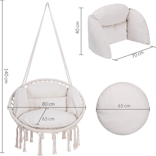 Detex Hangstoel - 2 Kussens Belastbaar tot 150kg 80x60x140cm - Crème