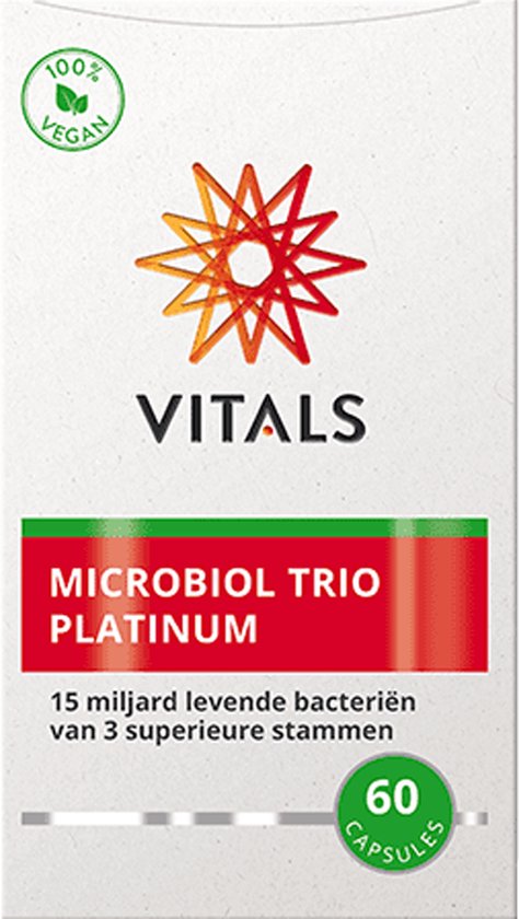 Vitals Microbiol Trio Platinum - 60 capsules - Biotica. 15 miljard levende bacteriën van 3 superieure stammen per capsule.
