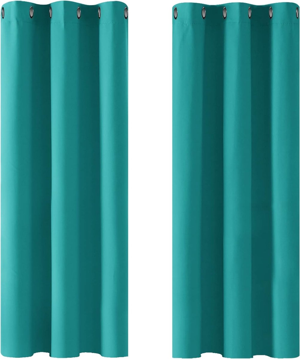 Deconovo Verduisterende Gordijnen 2 stuks, Turquoise, Thermische Gordijnen Luxe voor Woonkamer met Oogjes, 107x138 cm (B x H)