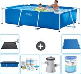 Intex Rechthoekig Frame Zwembad - 260 x 160 x 65 cm - Blauw - Inclusief Afdekzeil - Onderhoudspakket - Zwembadfilterpomp - Filter - Solar Mat - Vloertegels