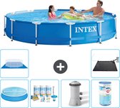 Intex Rond Frame Zwembad - 366 x 76 cm - Blauw - Inclusief Solarzeil - Onderhoudspakket - Zwembadfilterpomp - Filter - Grondzeil - Solar Mat