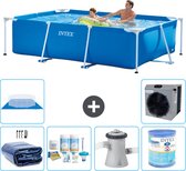 Intex Rechthoekig Frame Zwembad - 260 x 160 x 65 cm - Blauw - Inclusief Solarzeil - Onderhoudspakket - Zwembadfilterpomp - Filter - Grondzeil - Warmtepomp