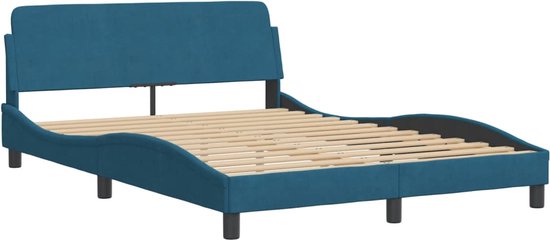 vidaXL - Bedframe - met - hoofdeinde - fluweel - blauw - 140x200 - cm