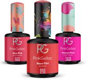 Pink Gellac Gellak Discount Set avec 3 x 15 ml de couleurs - 161 Ibiza Pink - 191 Neon Flirt - 368 Intense Plum - Vernis à ongles gel pour la maison