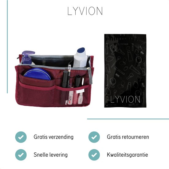 LYVION - Tas Organizer - Bag in Bag - Bag Organizer - 11 Vakken en Ritssluiting - Wijnrood - LYVION