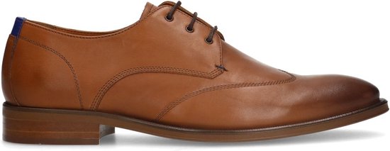 Manfield - Heren - Cognac leren veterschoenen - Maat 47