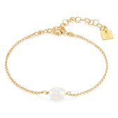 Twice As Nice Armband in 18kt verguld zilver, zoetwaterparel 16 cm+3 cm