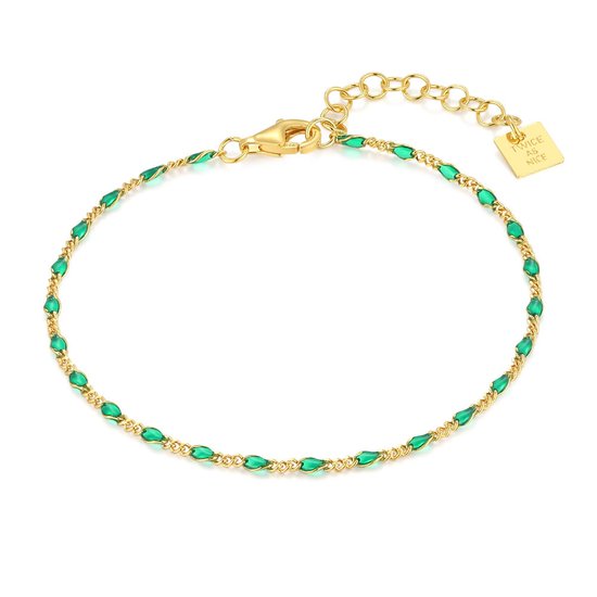 Bracelet Twice As Nice en argent plaqué or 18 carats, émail vert 16 cm + 3 cm