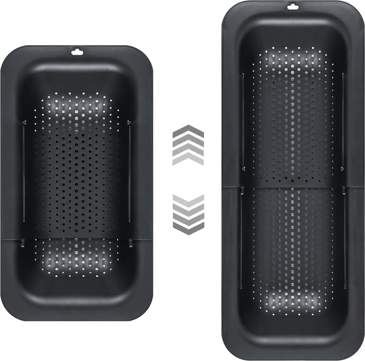 Goedkoopste Afdruipzeef voor gootsteen, zeef, zeefmand voor levensmiddelen zoals fruit, groenten, pasta, salade. Uitschuifbaar 37-50cm. Voedselveilig en BPA-vrij - hittebestendig en vaatwasmachinebestendig