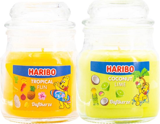Haribo kaarsen 85gr set 2 - 1x klein Tropical 1x klein cocos