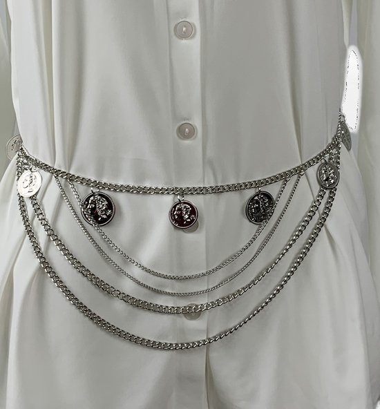 Zilveren riem - Met zilveren muntjes - Metaal - In verschillende kleuren verkrijgbaar