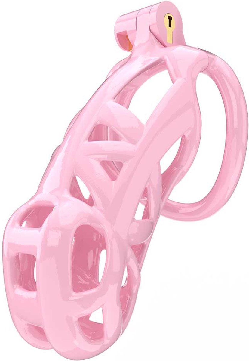 Peniskooi Roze - Cock cage - Chastity Cage - Kunststof Peniskooi - Kuisheidskooi voor Mannen - Peniskooi met 5 Maten Penisringen - Peniskooi Roze Maat L - Ø3.9 x 10.5 cm