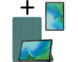 Hoesje Geschikt voor Lenovo Tab M11 (11 inch) - Met Screenprotector - Trifold Bookcase - Hard Cover - Hardcover Book Case - Tablet Hoes - Donkergroen