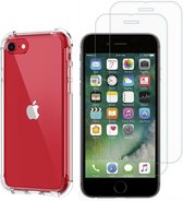 iPhone 7 / 8 / SE 2020 / SE 2022 Hoesje backcover Shockproof siliconen Transparant en 2 stuks Screenprotector Gehard Glas