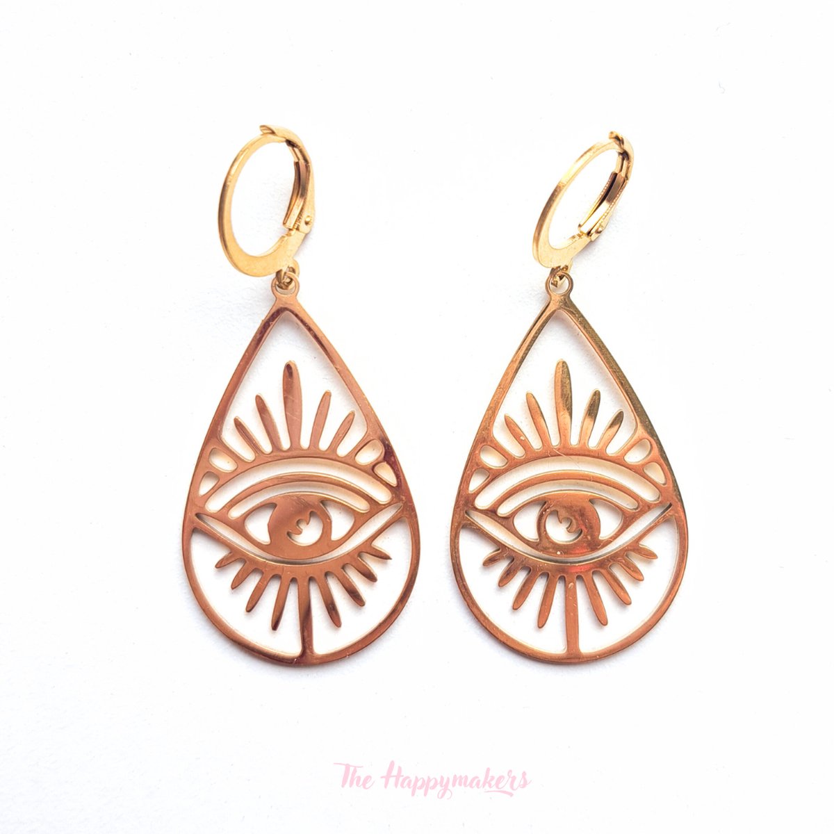Oorbellen stainless steel ''evil eye'' waterproof sieraden, roestvrijstaal, bohemian, goud