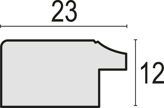 Profieltekening van een fotolijst met afmetingen 23 en 12.