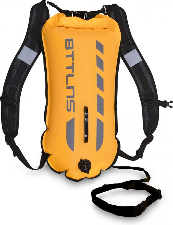 Foto: Bttlns zwemboei voor openwaterzwemmen zwem boei met drybag met schouderbanden dubbel gelaagd nylon 28 liter kronos 1 0 geel