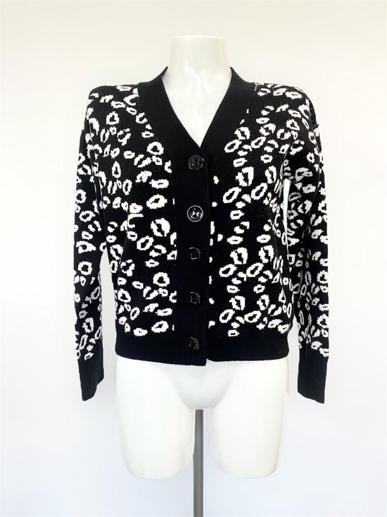 Luipaard print vest - Zwart/wit - Leopard cardigan - Extreem zacht - Veel stretch - Vestje voor dames - Kleding voor vrouwen - Hoogwaardige kwaliteit - One-size - Een maat