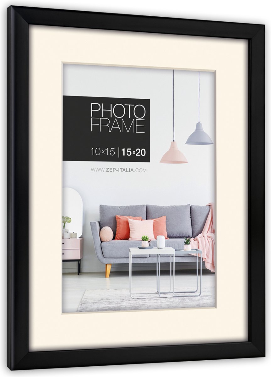 Zep Kunststof Fotolijst Edison Zwart met Passe-Partout voor foto 9x13 / 13x18 cm - NP57B